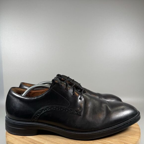 Johnston & Murphy Men's 12 Ronan Plain Toe Oxford Black Smooth Full Grain - Picture 1 of 8